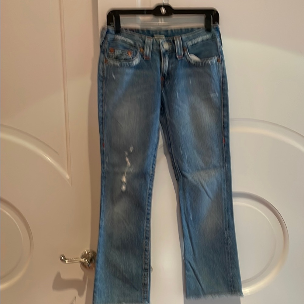 True religion distressed Blue Women's crop Jeans